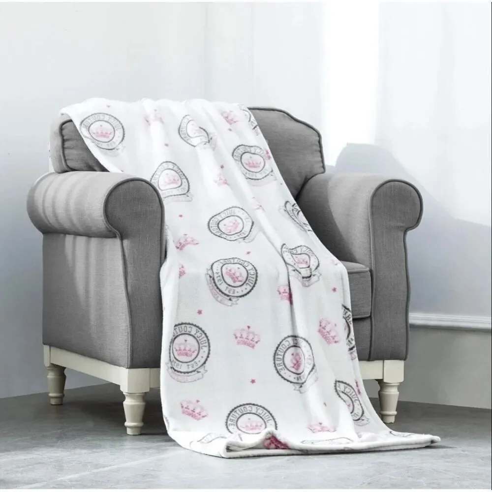Juicy Couture Emblem Plush Throw Blanket 50”x70” Pink & Gray EC